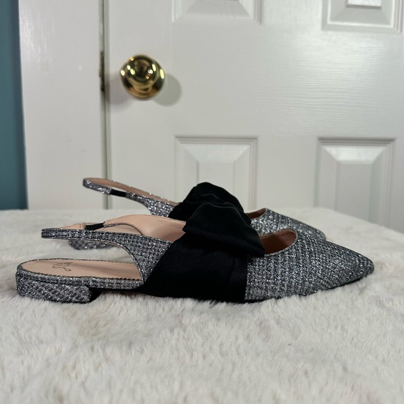 J.Crew Gray Gwen Sparkle Slingback Flats with Black Satin Bow – Size 9 - Picture 5 of 7